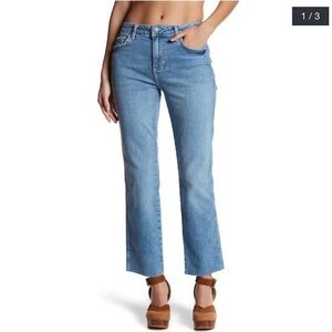 Free People girlfriend high waisted raw hem straight leg stretch denim 26 Long